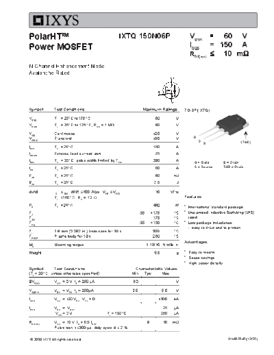 Ixys ixtq150n06p  . Electronic Components Datasheets Active components Transistors Ixys ixtq150n06p.pdf