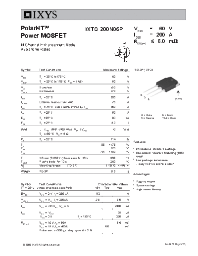 Ixys ixtq200n06p  . Electronic Components Datasheets Active components Transistors Ixys ixtq200n06p.pdf