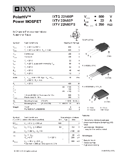 Ixys ixtq22n60p ixtv22n60p  . Electronic Components Datasheets Active components Transistors Ixys ixtq22n60p_ixtv22n60p.pdf