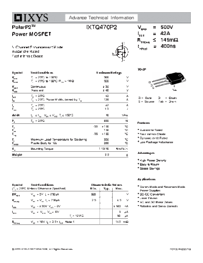 Ixys ixtq470p2  . Electronic Components Datasheets Active components Transistors Ixys ixtq470p2.pdf