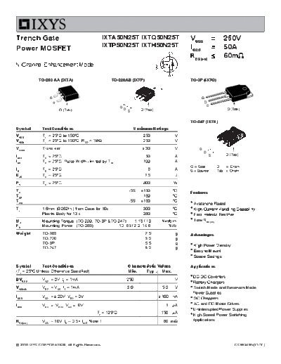 Ixys ixta50n25t ixtq50n25t ixtp50n25t ixth50n25t  . Electronic Components Datasheets Active components Transistors Ixys ixta50n25t_ixtq50n25t_ixtp50n25t_ixth50n25t.pdf