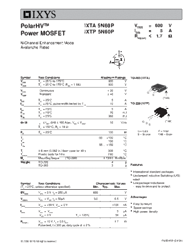 Ixys ixta5n60p ixtp5n60p  . Electronic Components Datasheets Active components Transistors Ixys ixta5n60p_ixtp5n60p.pdf