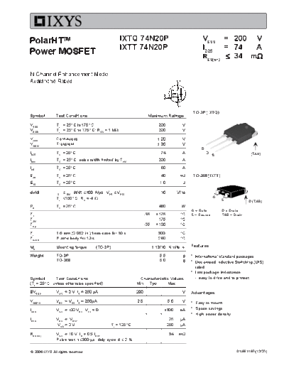 Ixys ixtq74n20p ixtt74n20p  . Electronic Components Datasheets Active components Transistors Ixys ixtq74n20p_ixtt74n20p.pdf