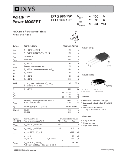 Ixys ixtq96n15p ixtt96n15p  . Electronic Components Datasheets Active components Transistors Ixys ixtq96n15p_ixtt96n15p.pdf