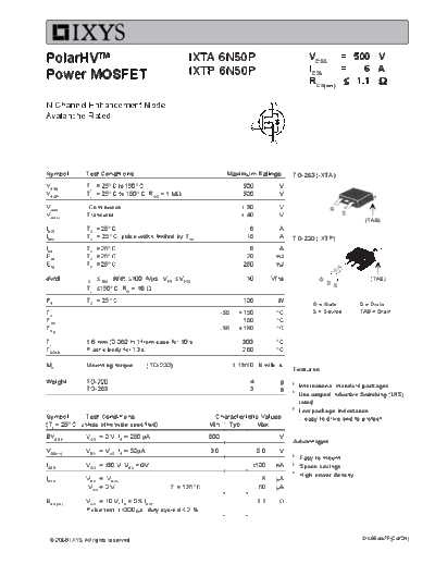 Ixys ixta6n50p ixtp6n50p  . Electronic Components Datasheets Active components Transistors Ixys ixta6n50p_ixtp6n50p.pdf