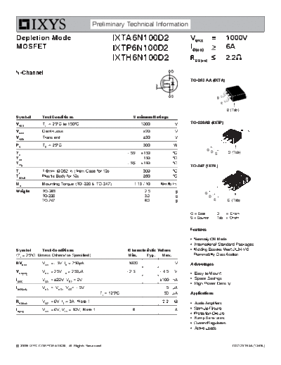 Ixys ixta6n100d2-ixtp6n100d2-ixth6n100d2  . Electronic Components Datasheets Active components Transistors Ixys ixta6n100d2-ixtp6n100d2-ixth6n100d2.pdf