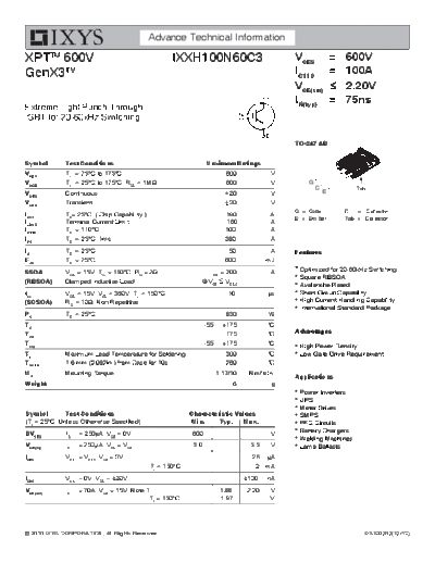 Ixys ixxh100n60c3  . Electronic Components Datasheets Active components Transistors Ixys ixxh100n60c3.pdf