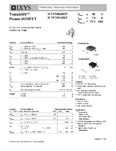 Ixys ixta70n085t ixtp70n085t  . Electronic Components Datasheets Active components Transistors Ixys ixta70n085t_ixtp70n085t.pdf