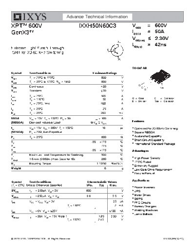 Ixys ixxh50n60c3  . Electronic Components Datasheets Active components Transistors Ixys ixxh50n60c3.pdf