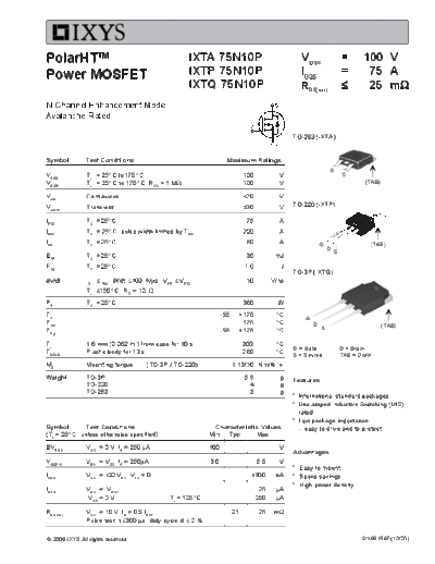 Ixys ixta75n10p ixtp75n10p ixtq75n10p  . Electronic Components Datasheets Active components Transistors Ixys ixta75n10p_ixtp75n10p_ixtq75n10p.pdf