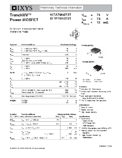 Ixys ixta76n075t ixtp76n075t  . Electronic Components Datasheets Active components Transistors Ixys ixta76n075t_ixtp76n075t.pdf