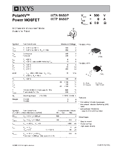 Ixys ixta8n50p ixtp8n50p  . Electronic Components Datasheets Active components Transistors Ixys ixta8n50p_ixtp8n50p.pdf