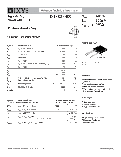 Ixys ixtf03n400  . Electronic Components Datasheets Active components Transistors Ixys ixtf03n400.pdf