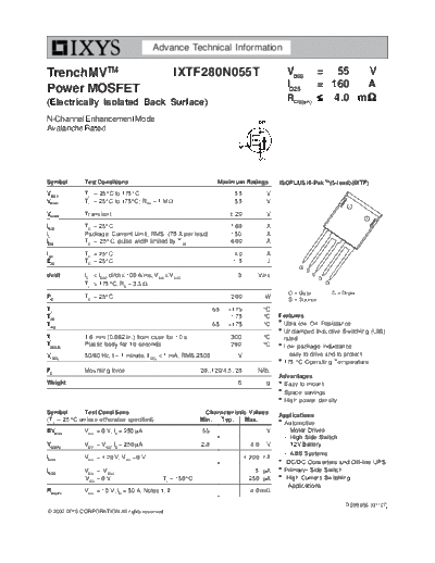 Ixys ixtf280n055t  . Electronic Components Datasheets Active components Transistors Ixys ixtf280n055t.pdf