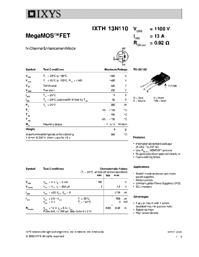 . Electronic Components Datasheets ixth13n110  . Electronic Components Datasheets Active components Transistors Ixys ixth13n110.pdf