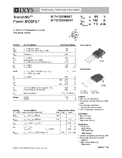 Ixys ixth152n085t ixtq152n085t  . Electronic Components Datasheets Active components Transistors Ixys ixth152n085t_ixtq152n085t.pdf