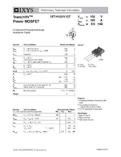 Ixys ixth160n15t  . Electronic Components Datasheets Active components Transistors Ixys ixth160n15t.pdf