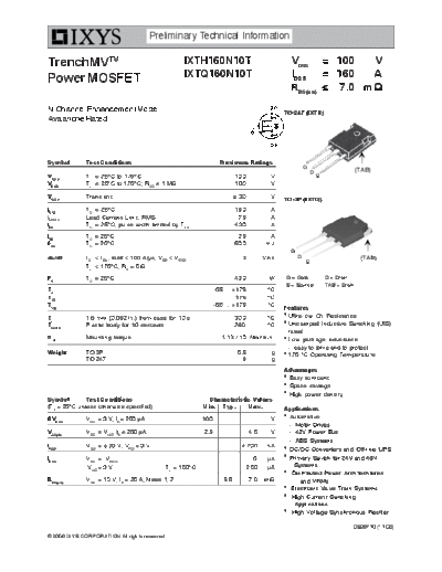 Ixys ixth160n10t ixtq160n10t  . Electronic Components Datasheets Active components Transistors Ixys ixth160n10t_ixtq160n10t.pdf