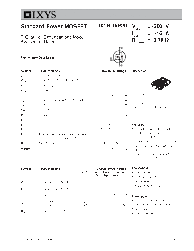 . Electronic Components Datasheets ixth16p20  . Electronic Components Datasheets Active components Transistors Ixys ixth16p20.pdf