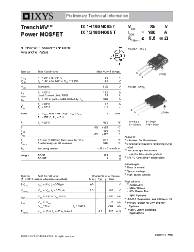 Ixys ixth180n085t ixtq180n085t  . Electronic Components Datasheets Active components Transistors Ixys ixth180n085t_ixtq180n085t.pdf