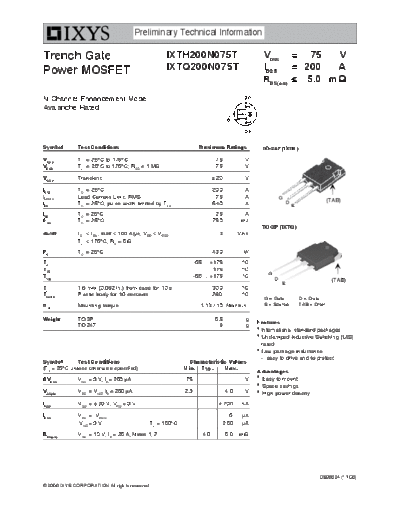 Ixys ixth200n075t ixtq200n075t  . Electronic Components Datasheets Active components Transistors Ixys ixth200n075t_ixtq200n075t.pdf