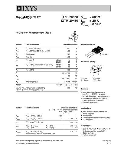 Ixys ixth20n60 ixtm20n60  . Electronic Components Datasheets Active components Transistors Ixys ixth20n60_ixtm20n60.pdf