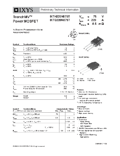 Ixys ixth220n075t ixtq220n075t  . Electronic Components Datasheets Active components Transistors Ixys ixth220n075t_ixtq220n075t.pdf