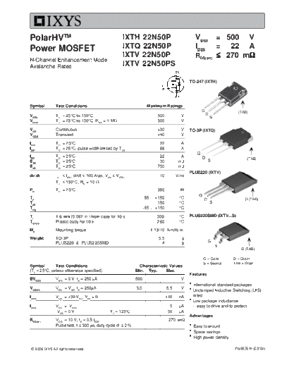 Ixys ixth22n50p ixtq22n50p ixtv22n50p  . Electronic Components Datasheets Active components Transistors Ixys ixth22n50p_ixtq22n50p_ixtv22n50p.pdf