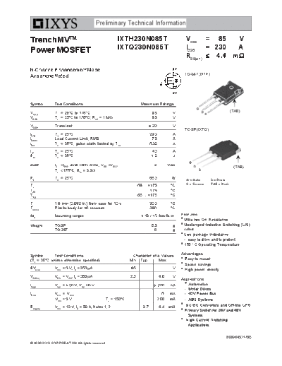 Ixys ixth230n085t ixtq230n085t  . Electronic Components Datasheets Active components Transistors Ixys ixth230n085t_ixtq230n085t.pdf