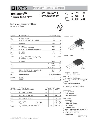 Ixys ixth240n055t ixtq240n055t  . Electronic Components Datasheets Active components Transistors Ixys ixth240n055t_ixtq240n055t.pdf