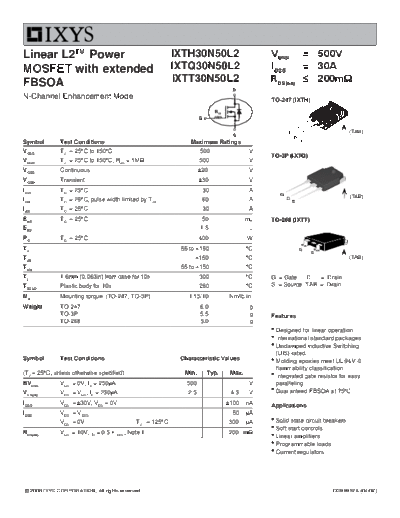 Ixys ixth30n50l2-ixtq30n50l2-ixtt30n50l2  . Electronic Components Datasheets Active components Transistors Ixys ixth30n50l2-ixtq30n50l2-ixtt30n50l2.pdf