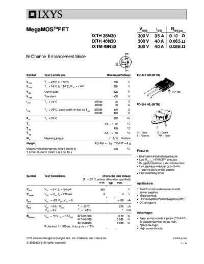 Ixys ixth35n30 ixth40n30 ixtm40n30  . Electronic Components Datasheets Active components Transistors Ixys ixth35n30_ixth40n30_ixtm40n30.pdf