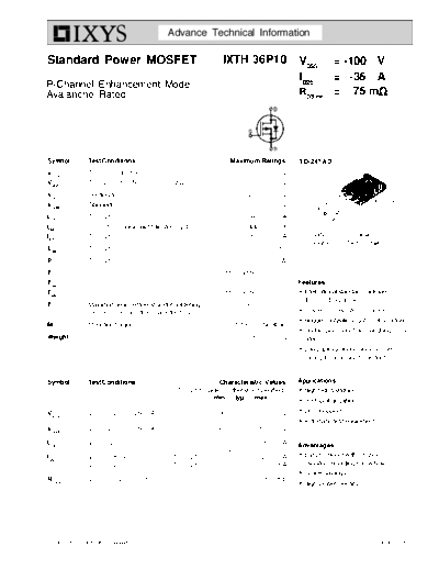 Ixys ixth36p10  . Electronic Components Datasheets Active components Transistors Ixys ixth36p10.pdf