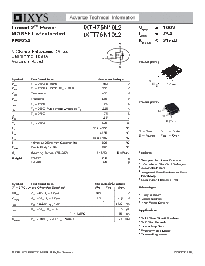 Ixys ixth75n10l2 ixtt75n10l2  . Electronic Components Datasheets Active components Transistors Ixys ixth75n10l2_ixtt75n10l2.pdf
