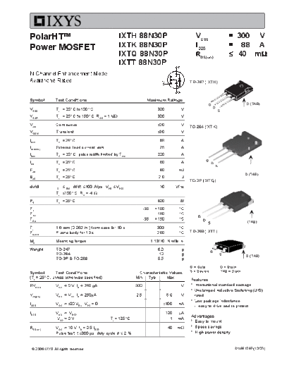 Ixys ixth88n30p ixtk88n30p ixtt88n30p ixtq88n30p  . Electronic Components Datasheets Active components Transistors Ixys ixth88n30p_ixtk88n30p_ixtt88n30p_ixtq88n30p.pdf