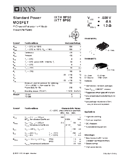 Ixys ixth8p50 ixtt8p50  . Electronic Components Datasheets Active components Transistors Ixys ixth8p50_ixtt8p50.pdf