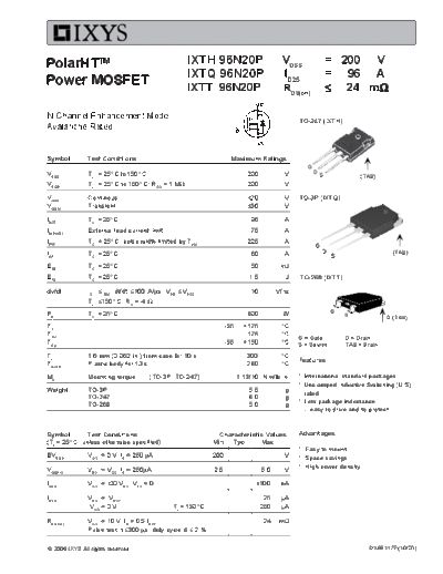 Ixys ixth96n20p ixtt96n20p ixtq96n20p  . Electronic Components Datasheets Active components Transistors Ixys ixth96n20p_ixtt96n20p_ixtq96n20p.pdf