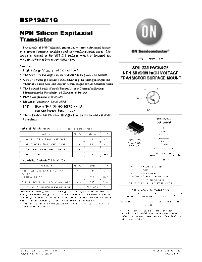 ON Semiconductor bsp19at1  . Electronic Components Datasheets Active components Transistors ON Semiconductor bsp19at1.pdf