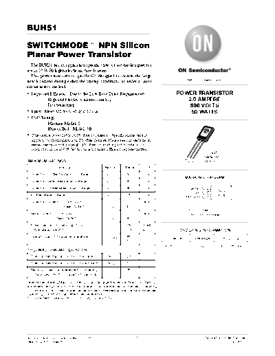 ON Semiconductor buh51  . Electronic Components Datasheets Active components Transistors ON Semiconductor buh51.pdf