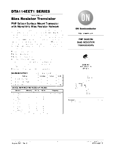 ON Semiconductor dta114eet 6a-m sot416  . Electronic Components Datasheets Active components Transistors ON Semiconductor dta114eet_6a-m_sot416.pdf