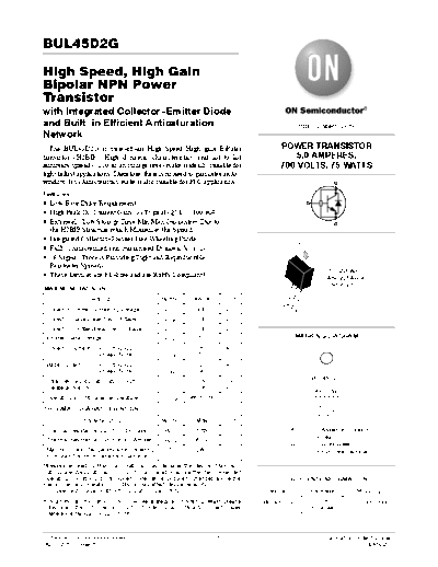 ON Semiconductor bul45d2-d  . Electronic Components Datasheets Active components Transistors ON Semiconductor bul45d2-d.pdf