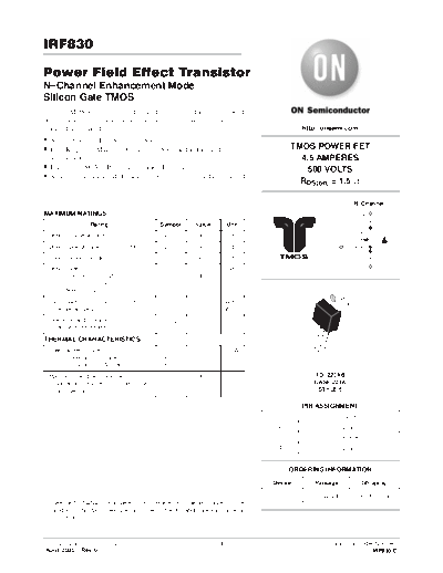 ON Semiconductor irf830.rev0  . Electronic Components Datasheets Active components Transistors ON Semiconductor irf830.rev0.pdf