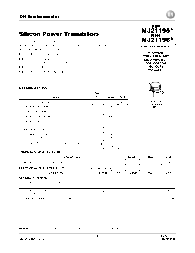 . Electronic Components Datasheets mj21195-96  . Electronic Components Datasheets Active components Transistors ON Semiconductor mj21195-96.pdf