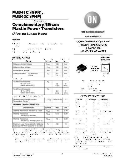 ON Semiconductor mjb41c mjb42c  . Electronic Components Datasheets Active components Transistors ON Semiconductor mjb41c_mjb42c.pdf