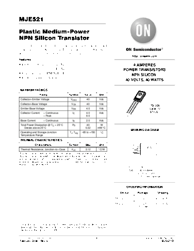 ON Semiconductor mje521-d  . Electronic Components Datasheets Active components Transistors ON Semiconductor mje521-d.pdf