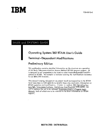 IBM Y20-0013-0 BTAM Terminal-Dependent Modifications 1966  IBM 360 os btam Y20-0013-0_BTAM_Terminal-Dependent_Modifications_1966.pdf