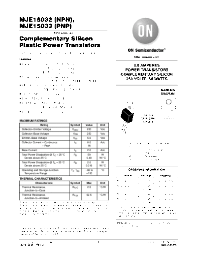 ON Semiconductor mje15032 mje15033  . Electronic Components Datasheets Active components Transistors ON Semiconductor mje15032_mje15033.pdf