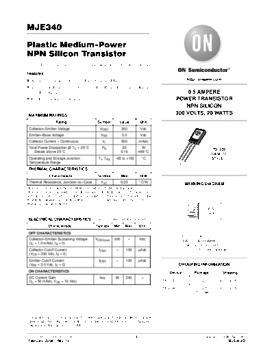 ON Semiconductor mje340-d  . Electronic Components Datasheets Active components Transistors ON Semiconductor mje340-d.pdf