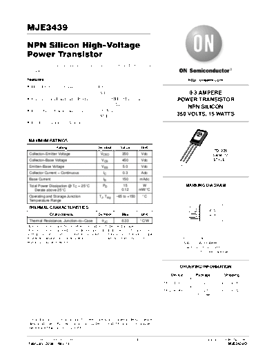 ON Semiconductor mje3439-d  . Electronic Components Datasheets Active components Transistors ON Semiconductor mje3439-d.pdf