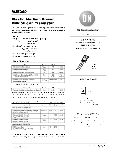 ON Semiconductor mje350  . Electronic Components Datasheets Active components Transistors ON Semiconductor mje350.pdf